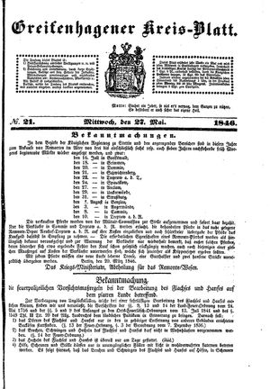 Greifenhagener Kreisblatt vom 27.05.1846