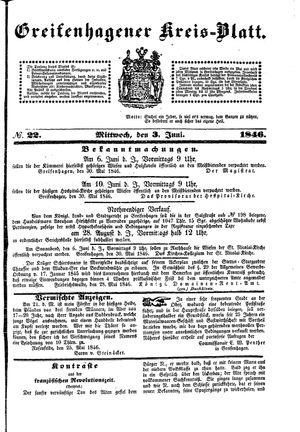 Greifenhagener Kreisblatt vom 03.06.1846