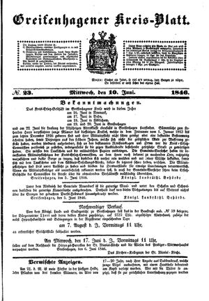 Greifenhagener Kreisblatt vom 10.06.1846