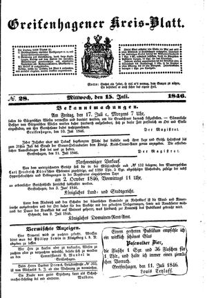 Greifenhagener Kreisblatt on Jul 15, 1846