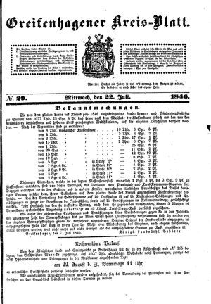 Greifenhagener Kreisblatt vom 22.07.1846