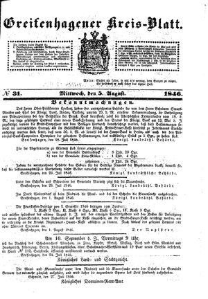 Greifenhagener Kreisblatt vom 05.08.1846