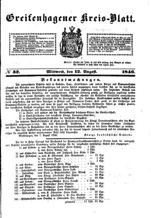 Greifenhagener Kreisblatt vom 12.08.1846