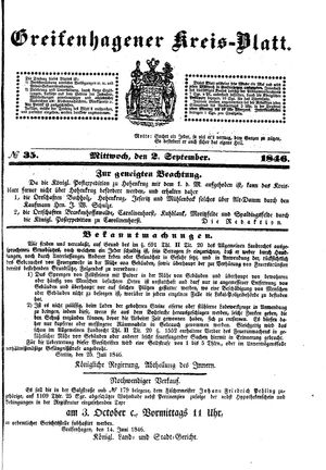 Greifenhagener Kreisblatt vom 02.09.1846