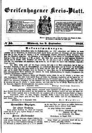 Greifenhagener Kreisblatt vom 09.09.1846