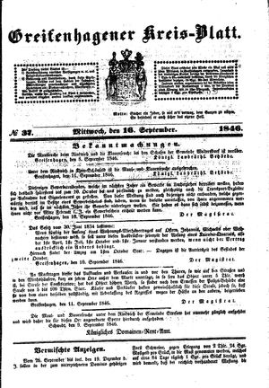Greifenhagener Kreisblatt vom 16.09.1846