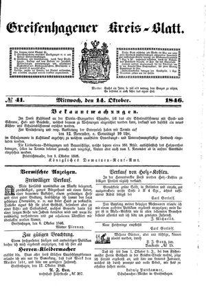 Greifenhagener Kreisblatt vom 14.10.1846