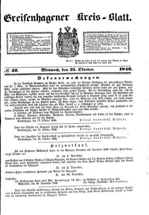 Greifenhagener Kreisblatt vom 21.10.1846
