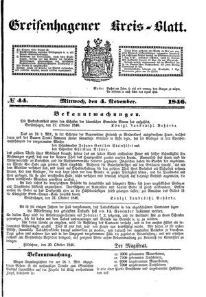 Greifenhagener Kreisblatt vom 04.11.1846