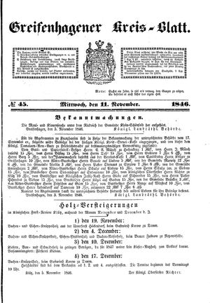 Greifenhagener Kreisblatt vom 11.11.1846