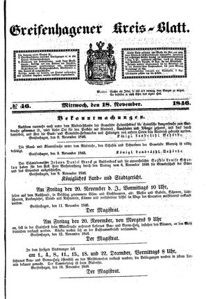 Greifenhagener Kreisblatt vom 18.11.1846