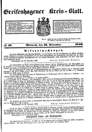 Greifenhagener Kreisblatt vom 25.11.1846