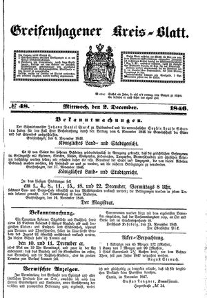 Greifenhagener Kreisblatt vom 02.12.1846