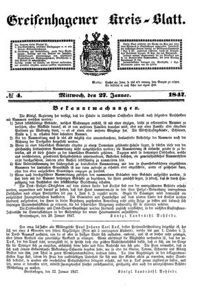 Greifenhagener Kreisblatt on Jan 27, 1847