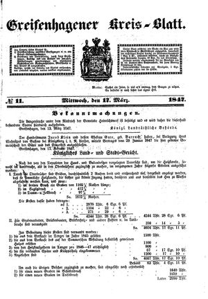 Greifenhagener Kreisblatt vom 17.03.1847