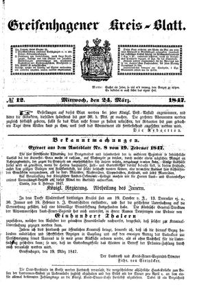 Greifenhagener Kreisblatt vom 24.03.1847