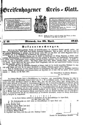Greifenhagener Kreisblatt vom 28.04.1847