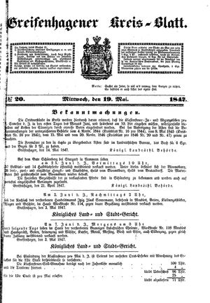 Greifenhagener Kreisblatt vom 19.05.1847