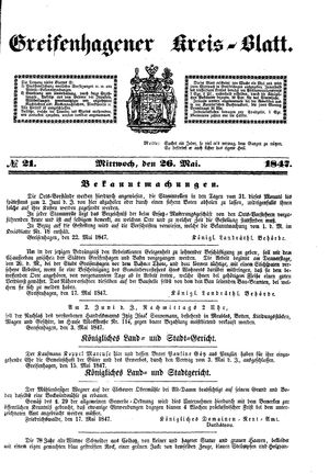 Greifenhagener Kreisblatt vom 26.05.1847