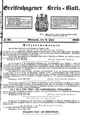 Greifenhagener Kreisblatt vom 02.06.1847