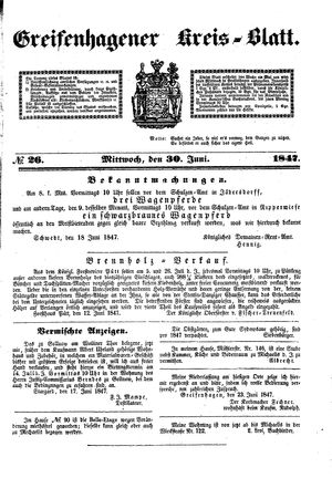 Greifenhagener Kreisblatt vom 30.06.1847