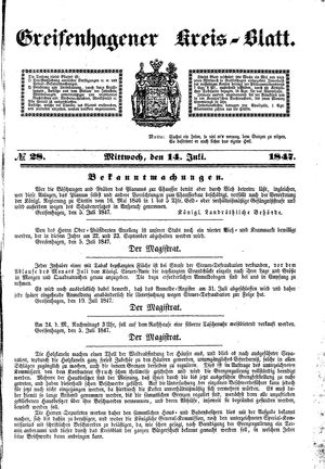 Greifenhagener Kreisblatt vom 14.07.1847