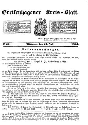 Greifenhagener Kreisblatt vom 21.07.1847