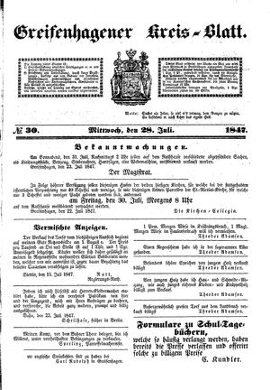 Greifenhagener Kreisblatt vom 28.07.1847