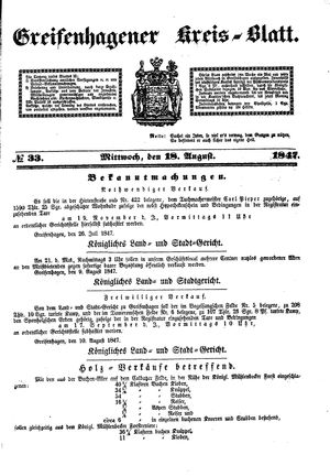 Greifenhagener Kreisblatt vom 18.08.1847