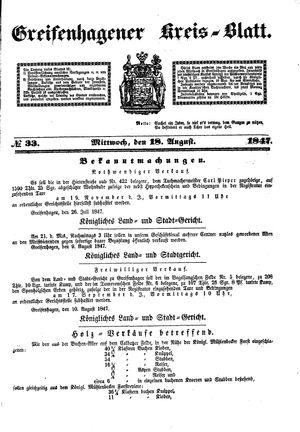 Greifenhagener Kreisblatt vom 18.08.1847