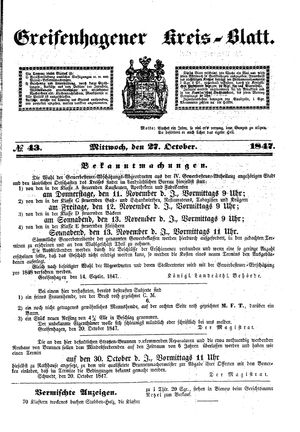Greifenhagener Kreisblatt vom 27.10.1847