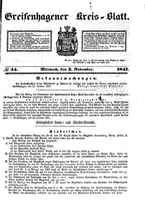 Greifenhagener Kreisblatt vom 03.11.1847