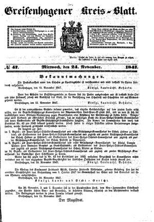 Greifenhagener Kreisblatt vom 24.11.1847