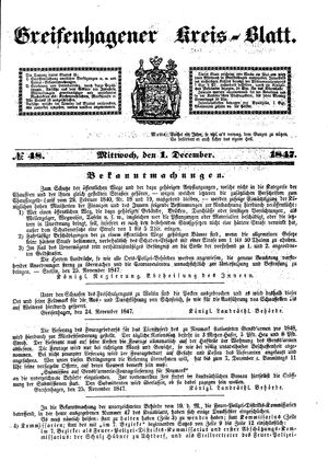 Greifenhagener Kreisblatt vom 01.12.1847