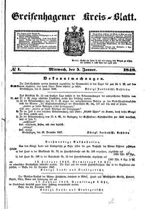 Greifenhagener Kreisblatt vom 05.01.1848