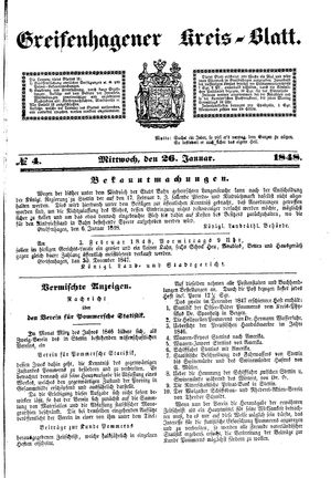 Greifenhagener Kreisblatt vom 26.01.1848