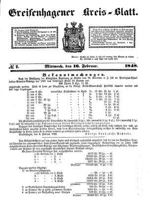 Greifenhagener Kreisblatt vom 16.02.1848