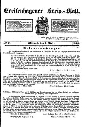 Greifenhagener Kreisblatt vom 01.03.1848