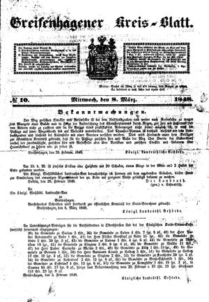 Greifenhagener Kreisblatt on Mar 8, 1848