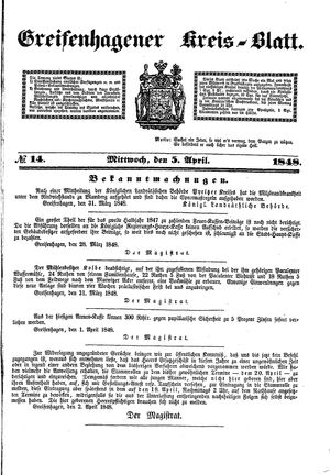 Greifenhagener Kreisblatt vom 05.04.1848