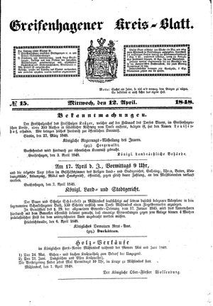 Greifenhagener Kreisblatt vom 12.04.1848
