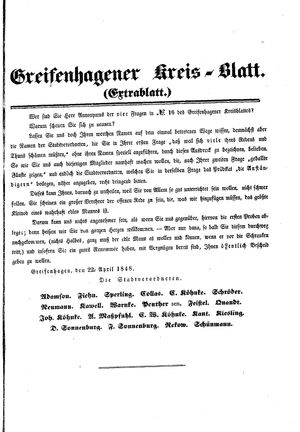 Greifenhagener Kreisblatt vom 19.04.1848