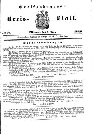 Greifenhagener Kreisblatt vom 05.07.1848