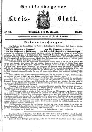 Greifenhagener Kreisblatt vom 09.08.1848