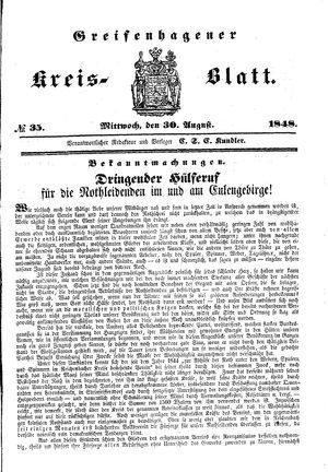 Greifenhagener Kreisblatt vom 30.08.1848