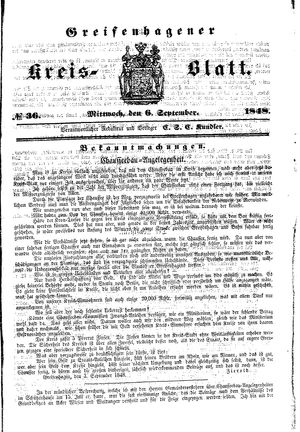 Greifenhagener Kreisblatt vom 06.09.1848