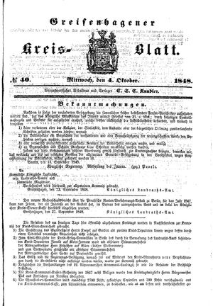 Greifenhagener Kreisblatt vom 04.10.1848