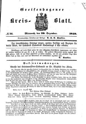 Greifenhagener Kreisblatt on Dec 20, 1848