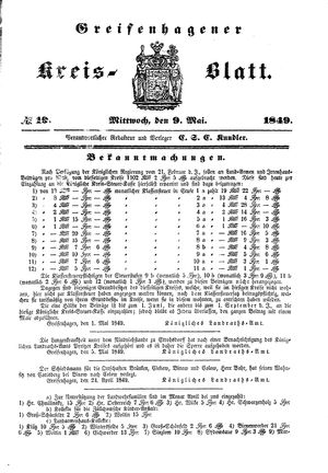 Greifenhagener Kreisblatt vom 09.05.1849