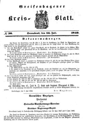 Greifenhagener Kreisblatt vom 14.07.1849